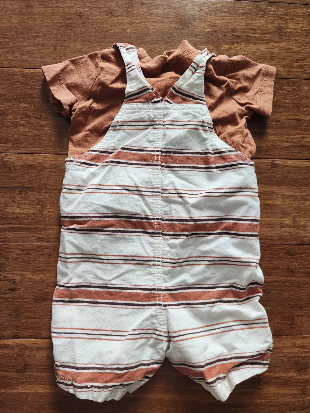 Carter's Baby Boys Rust and White Striped Short Overalls Set, 9 Months